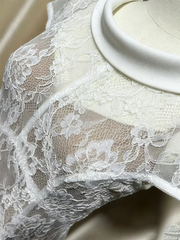 White Floral Lace Spliced Sheer Short Sleeve Dress