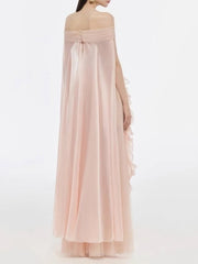 Long, off-shoulder blush pink dress