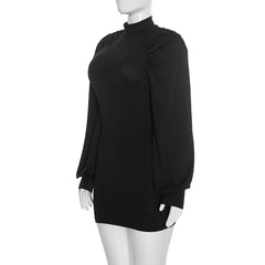 Ruched Mock Neck Long Sleeve Mini Dress