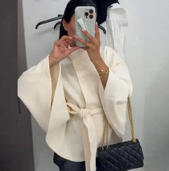 Stand Collar Belted Cape Coat