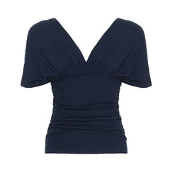 Ruched V-Neck Short Sleeve Top