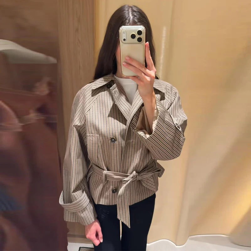 Plaid Belted Trench Coat
