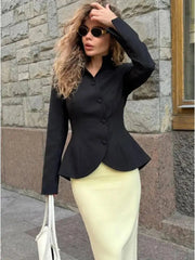 Diagonal Button Peplum Blazer