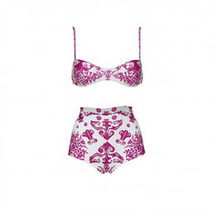 White and Blue Patterned Two Piece Swimwear Set