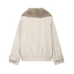 Beige jacket with fur collar on a white background