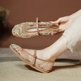 Embroidered mesh ballet flat on foot