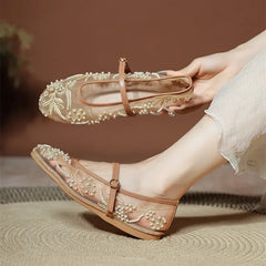 Embroidered mesh ballet flat on foot