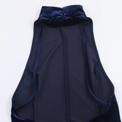 Navy blue sleeveless top with a bow detail on a white background