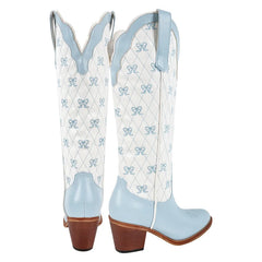 Pink Bow Quilted Knee High Cowgirl Boots