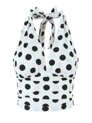 Polka Dot Halter Crop Top & High-Waist Midi Skirt Set