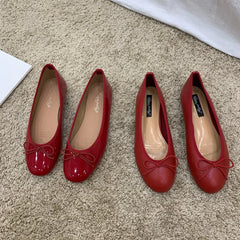 Red Ballet Flats with Bow Detail