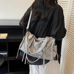 Grey faux leather shoulder bag with lacing details