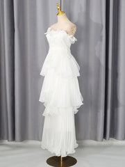 White Strapless Ruffled Tiered Maxi Dress