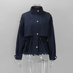 Utility Stand Collar Button Drawstring Peplum Jacket