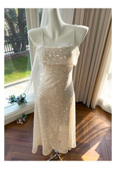 Sequin spaghetti strap midi dress profile