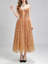 Lace A-line midi dress in light gold
