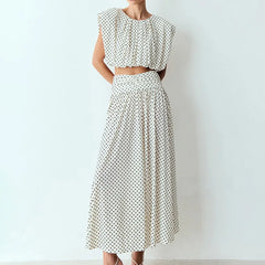 Polka Dot Sleeveless Crop Top and Maxi Skirt Set