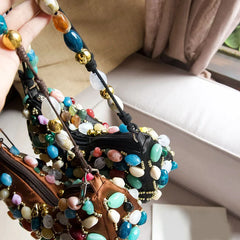 Beaded Stone Shoulder Bag