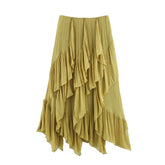 Yellow ruffled asymmetric hemline flowy skirt