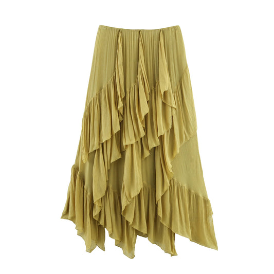 Yellow ruffled asymmetric hemline flowy skirt