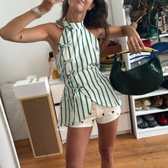 green stripe high-neck top