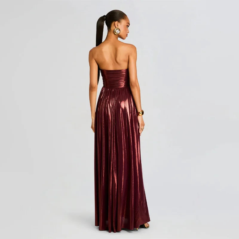 Plunging neckline slit maxi dress back view