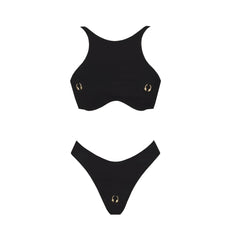 Solid Sequin Bikini and Skirt Swimwear Set