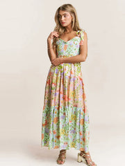 Floral Smocked Bust Tie Strap Maxi Dress