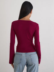 Deep V-Neck Long Sleeve Top