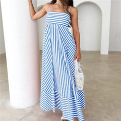 Striped square neck maxi dress with spaghetti straps