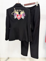 Black Beaded Embroidered Blazer and Trousers Suit