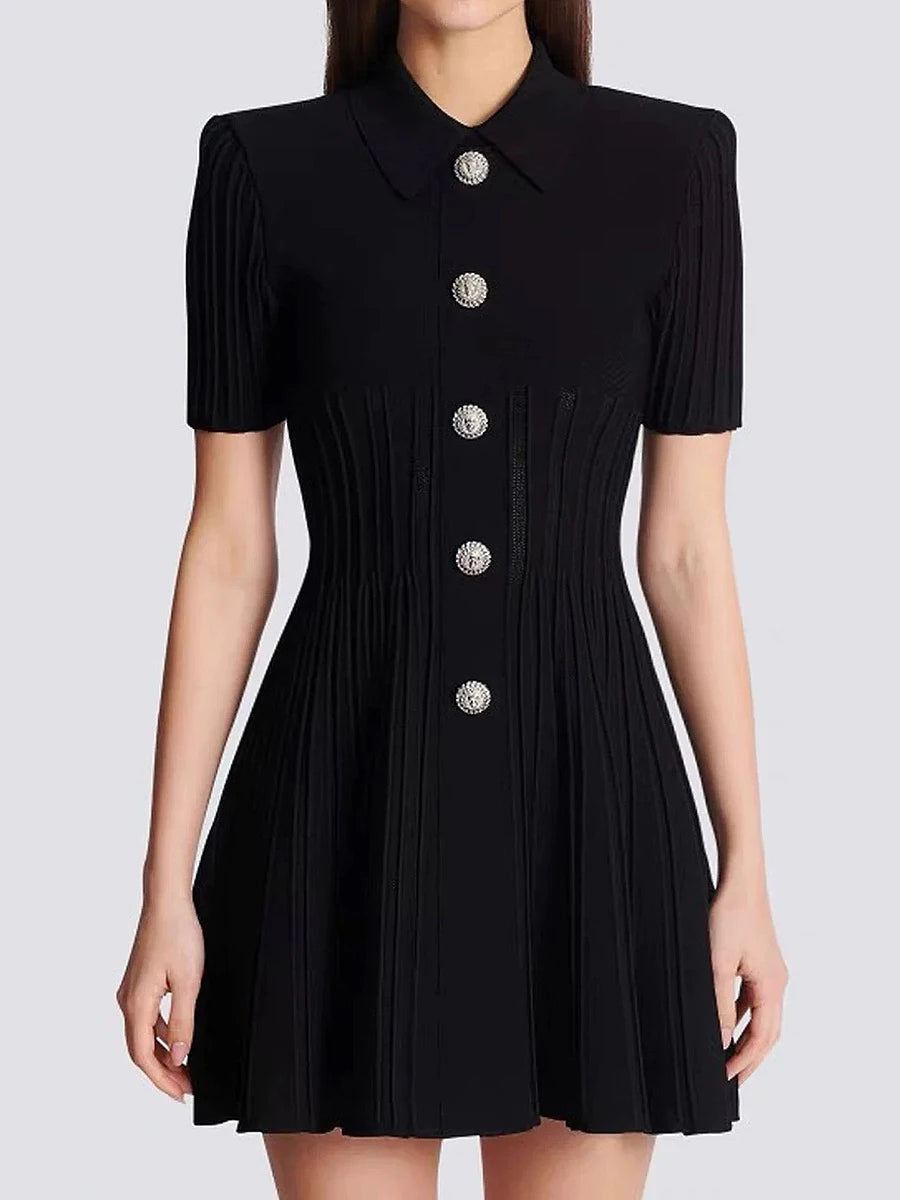 Collared A-line mini dress with tailored pleats