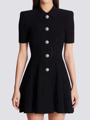 Collared A-line mini dress with tailored pleats