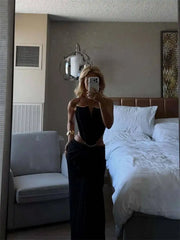 Halter Deep Neck Draped Cut Out Maxi Dress