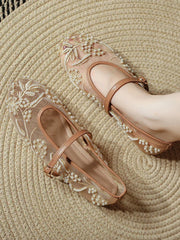 Embroidered Mesh Ballet Flats