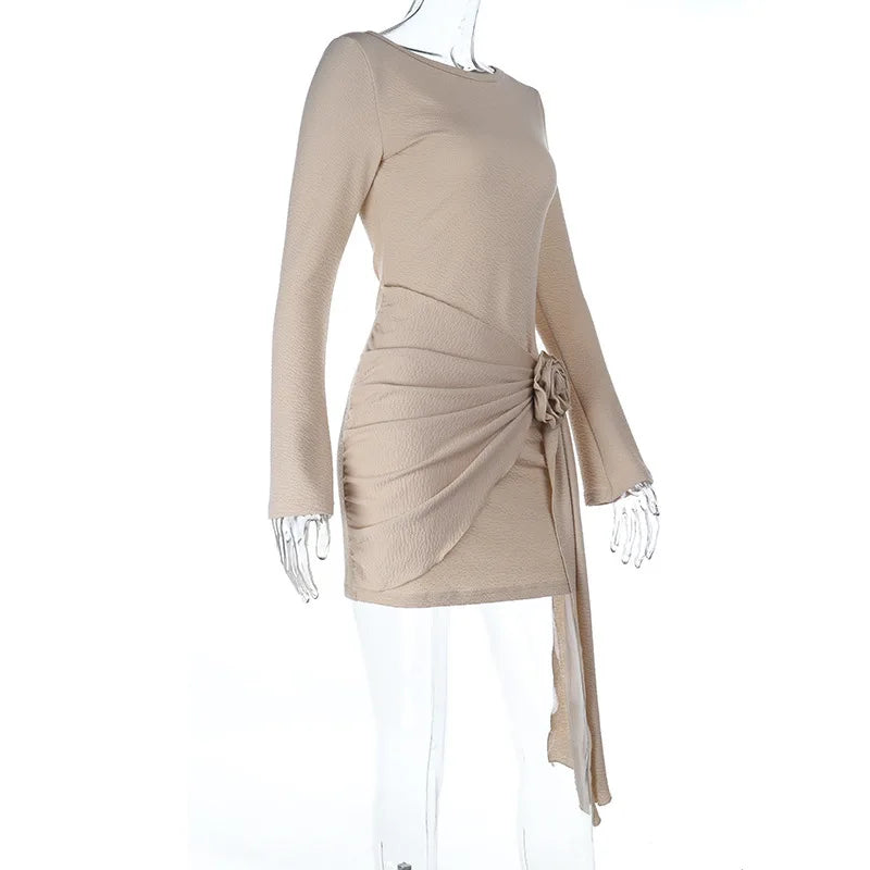 Beige long-sleeve top with a tie detail