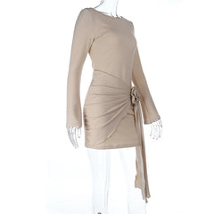 Beige long-sleeve top with a tie detail