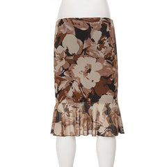 Floral Ruffle Asymmetrical Midi Skirt