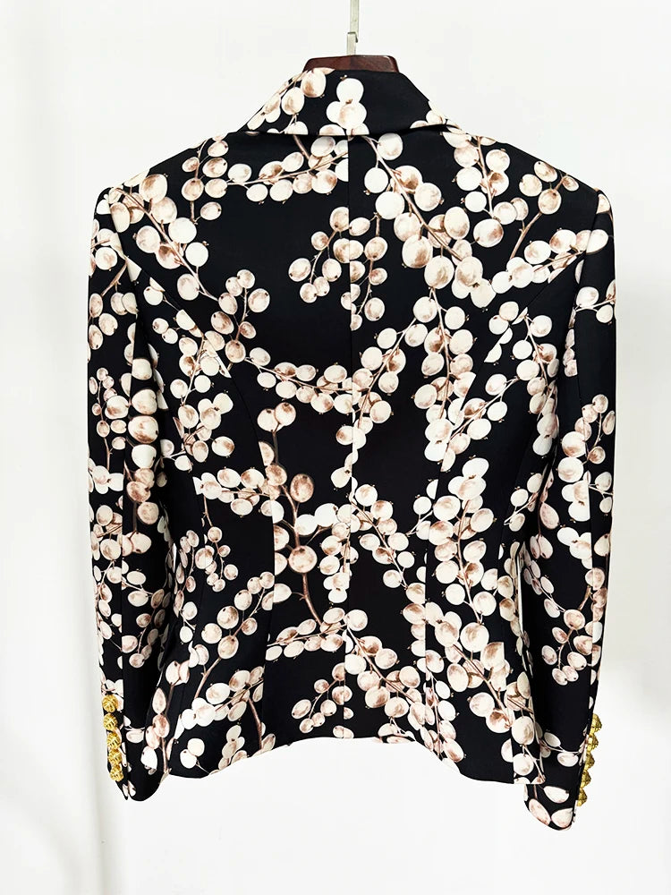 Back view of redcurrant print double-breasted blazer