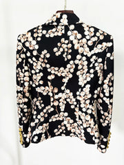 Back view of redcurrant print double-breasted blazer