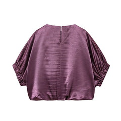 Purple satin blouse with balloon sleeves