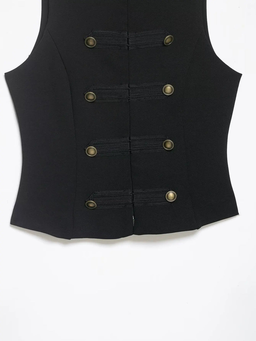 Black vest with gold buttons on a white background