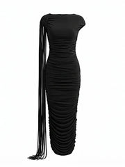 Black Sleeveless Tassel Sleeve Bodycon Maxi Dress