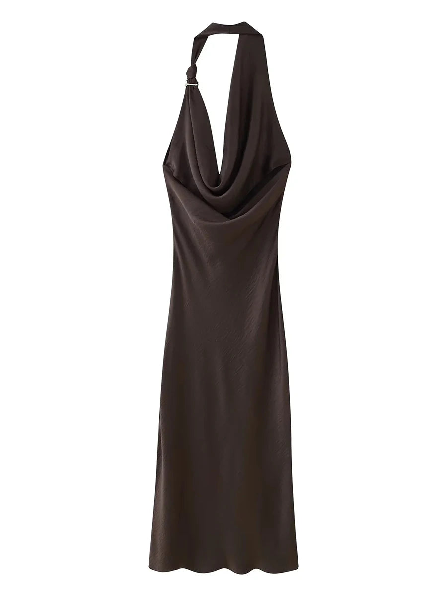 Brown halter neck dress