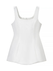 Solid Three Piece Square Collar Sleeveless Top with Shawl And Mesh Long Skirt Set