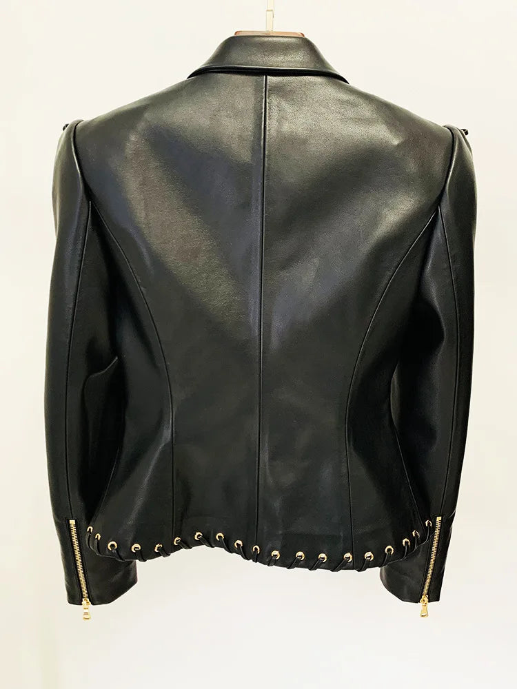 Black lace-up embellished fitted blazer back view