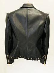 Black lace-up embellished fitted blazer back view