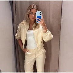 Ribbed hem bomber jacket, front view