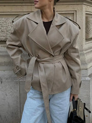 Belted double-breasted jacket with shawl collar