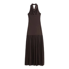 Brown halter neck dress on a white background